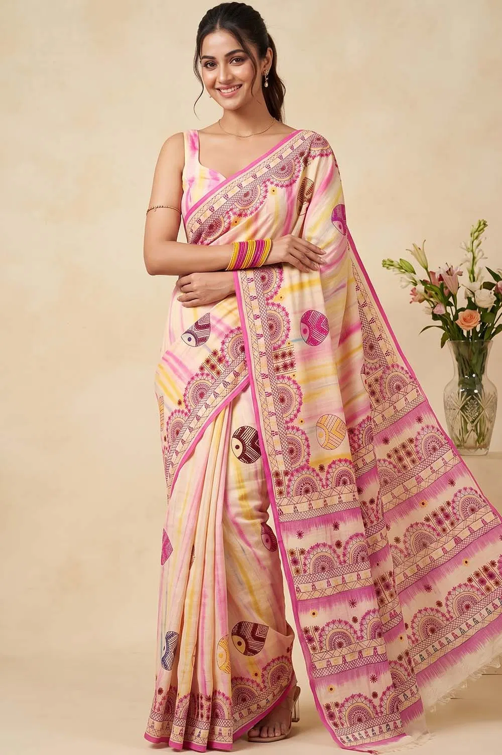 Nakshi Kantha Cotton Saree (Intricate Hand Embroidery)