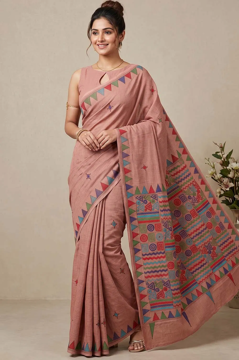 Nakshi Kantha Cotton Saree (Intricate Hand Embroidery)