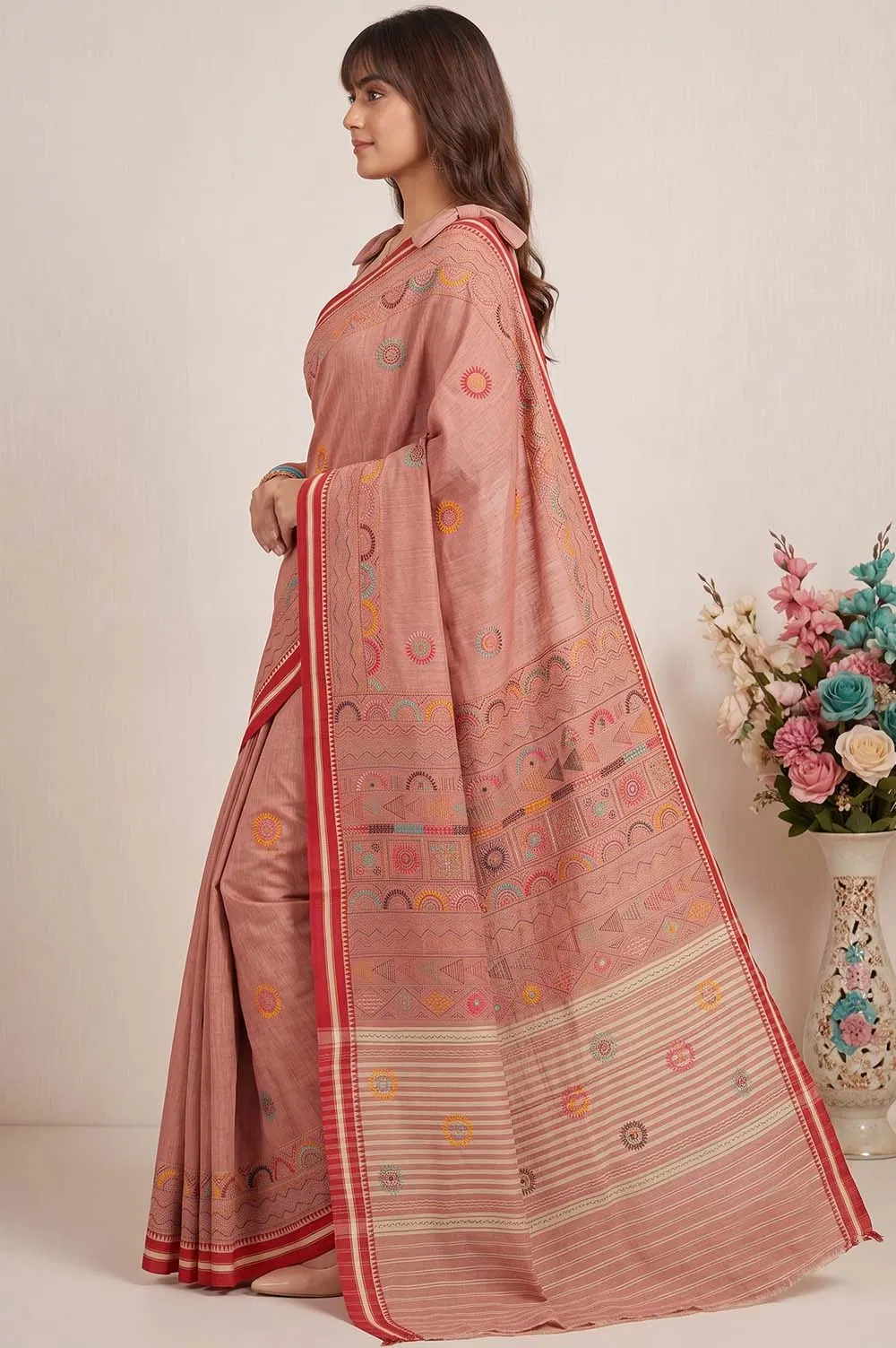 Nakshi Kantha Cotton Saree (Intricate Hand Embroidery)
