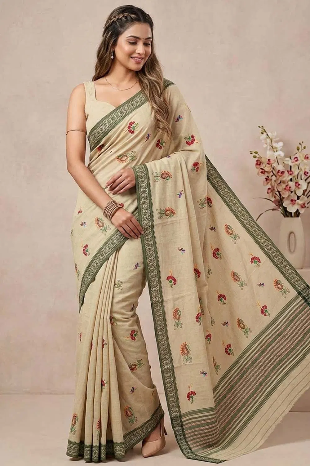 Nakshi Kantha Cotton Saree (Intricate Hand Embroidery)