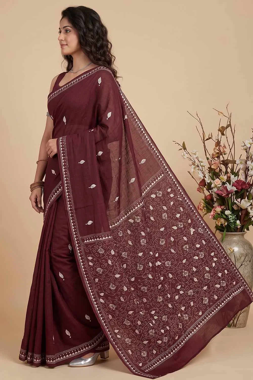 Nakshi Kantha Cotton Saree (Intricate Hand Embroidery)
