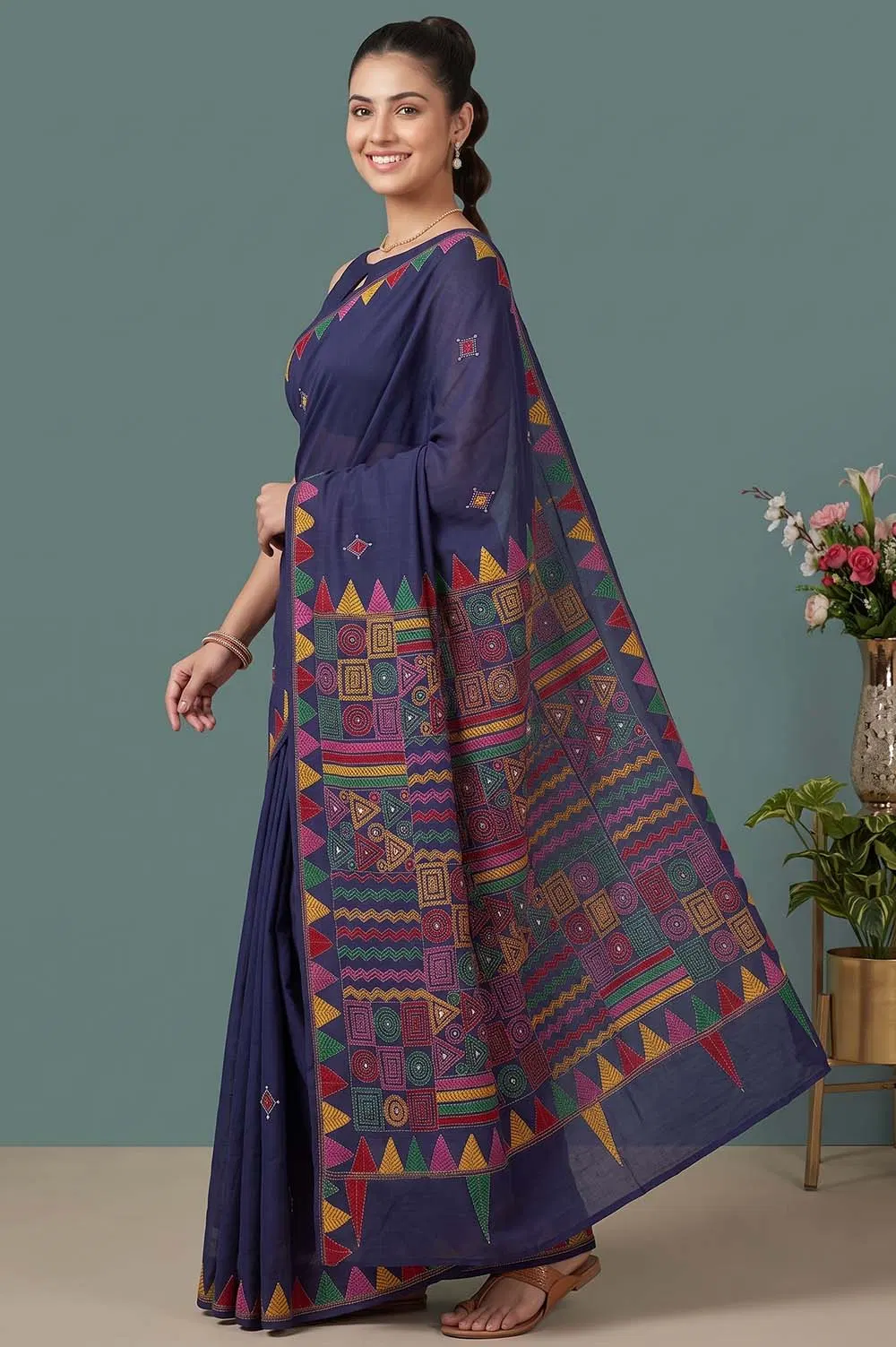 Nakshi Kantha Cotton Saree (Intricate Hand Embroidery)