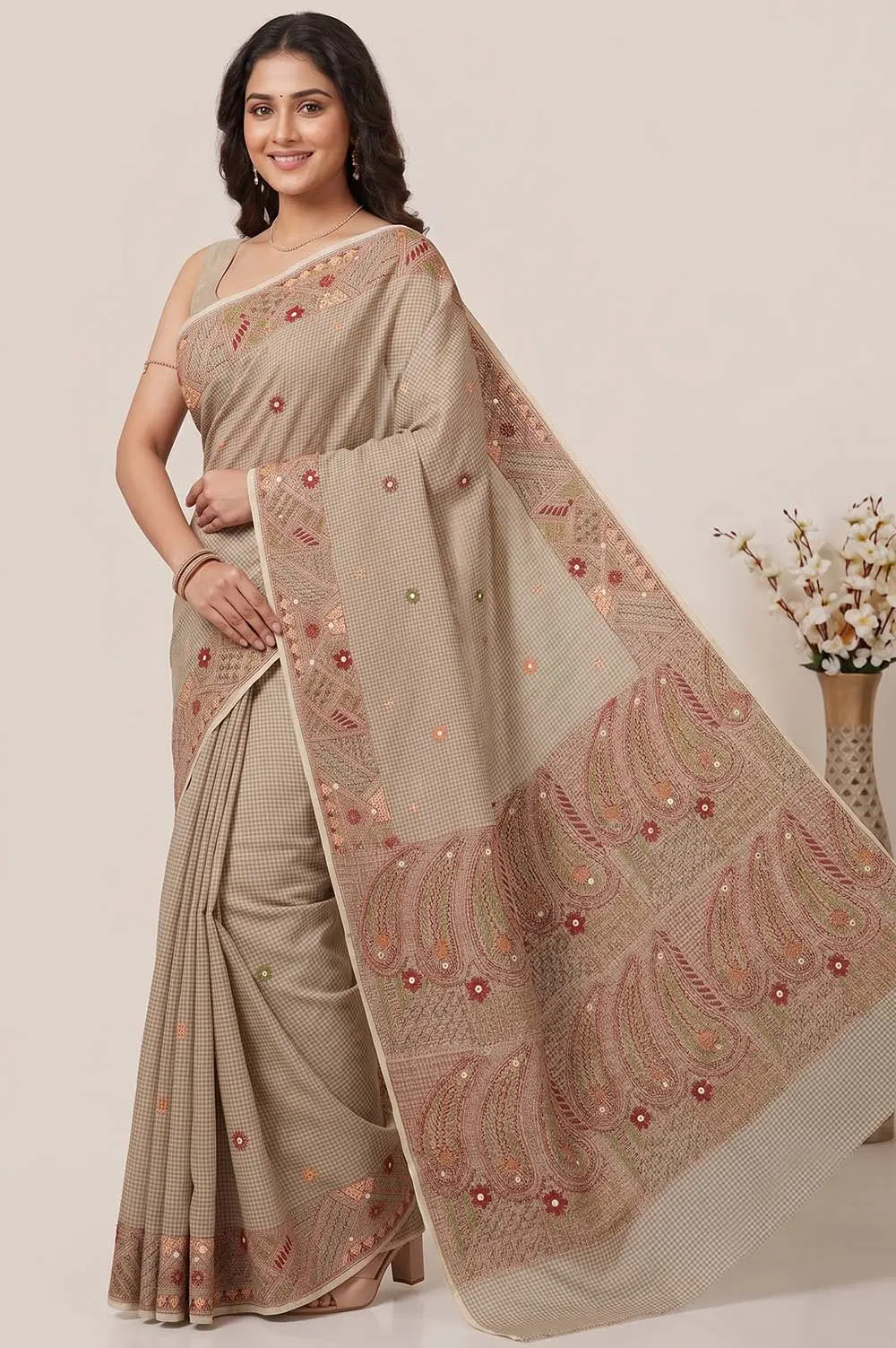 Nakshi Kantha Cotton Saree (Intricate Hand Embroidery)
