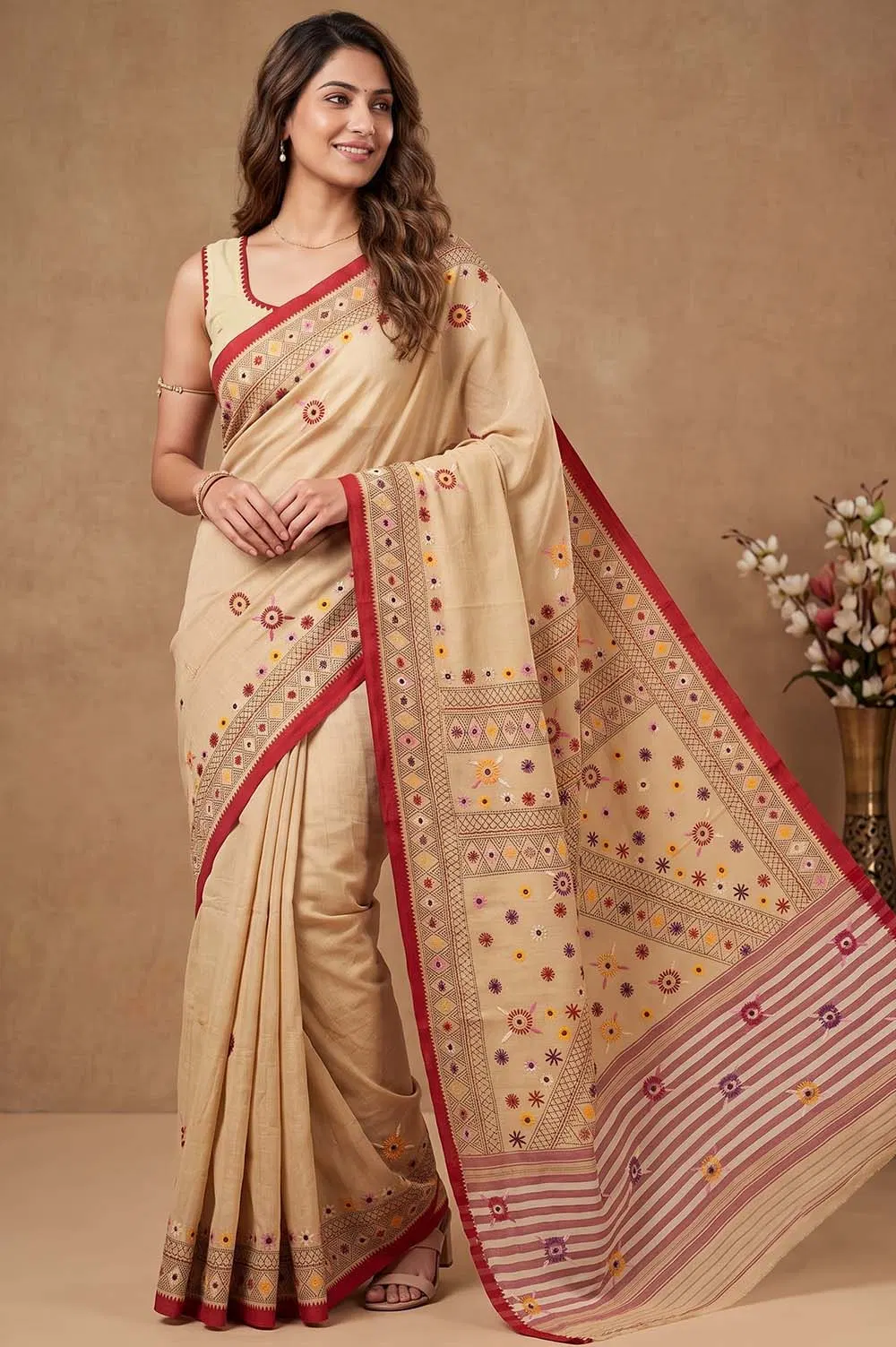 Nakshi Kantha Cotton Saree (Intricate Hand Embroidery)