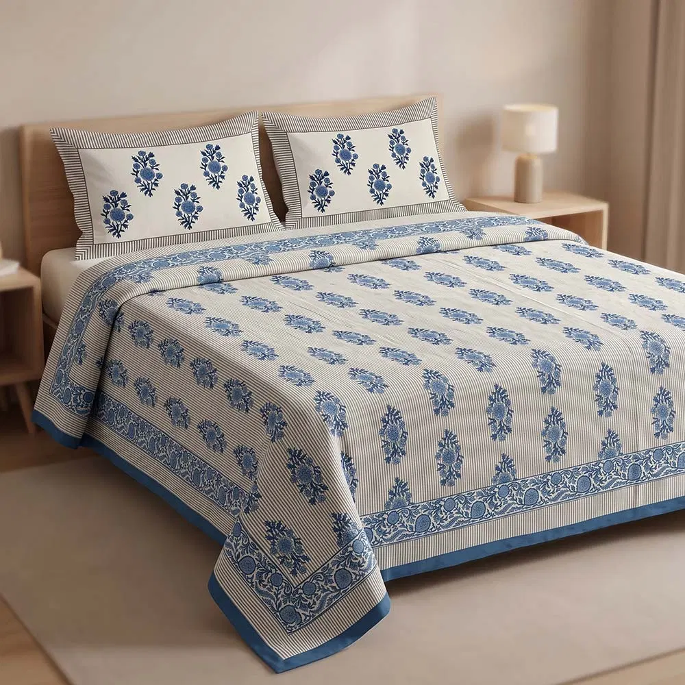 Bagru Hand Block Printed Premium Bedsheet Set (8.8x8.8)ft