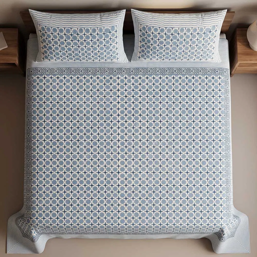 Bagru Hand Block Printed Premium Bedsheet Set (8.8x8.8)ft