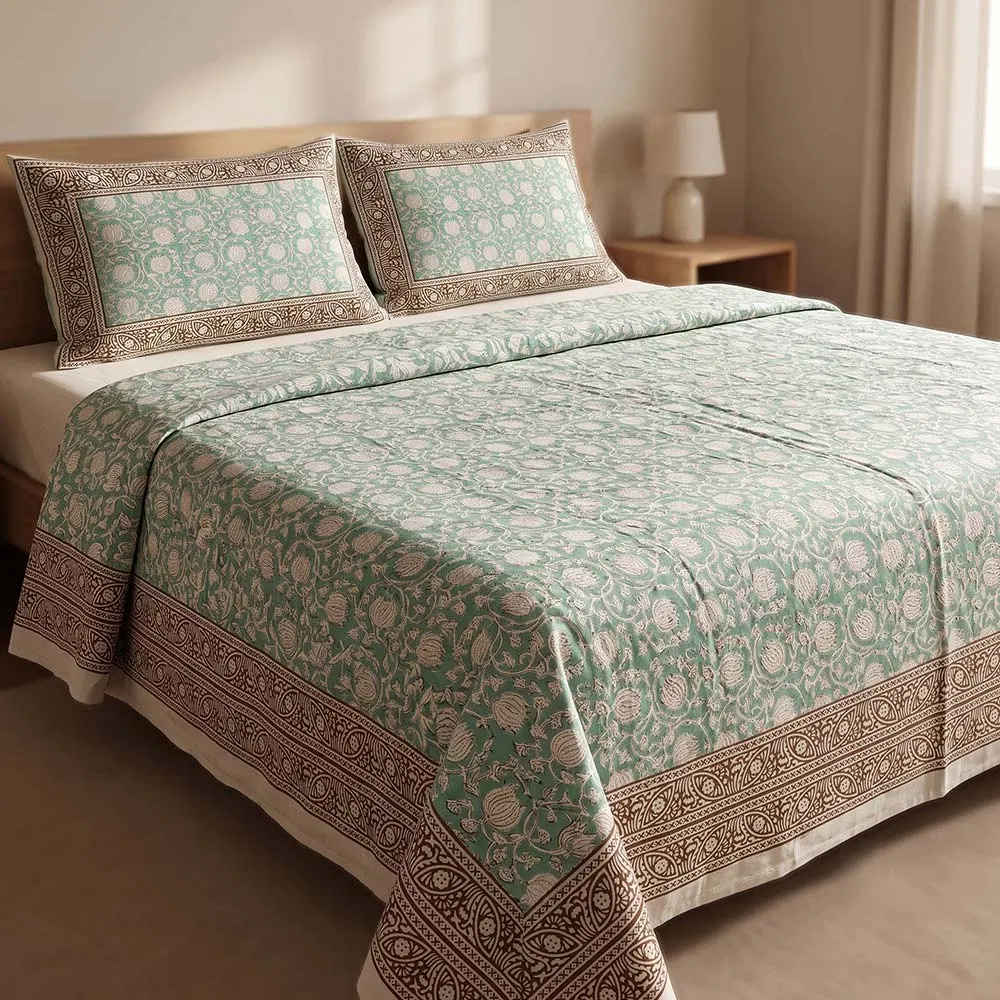 Bagru Hand Block Printed Premium Bedsheet Set (8.8x8.8)ft
