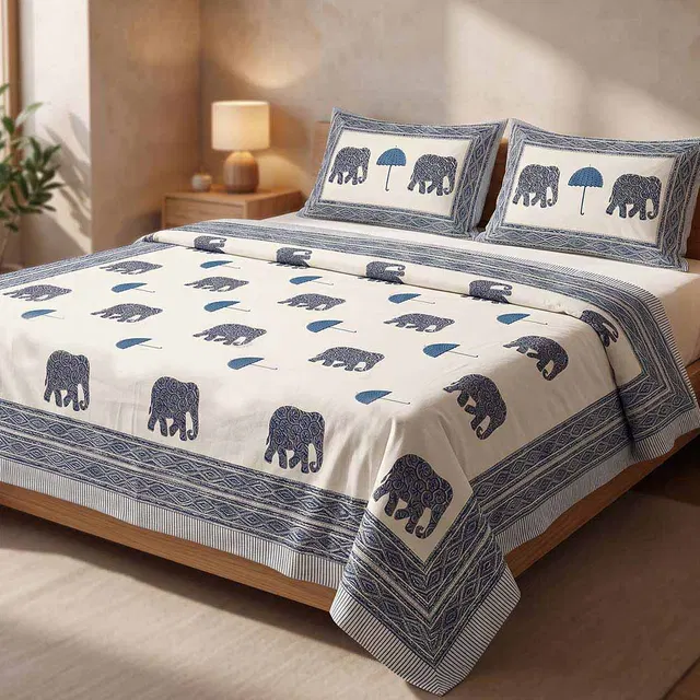 Bagru Hand Block Printed Premium Bedsheet Set (8.8x8.8)ft