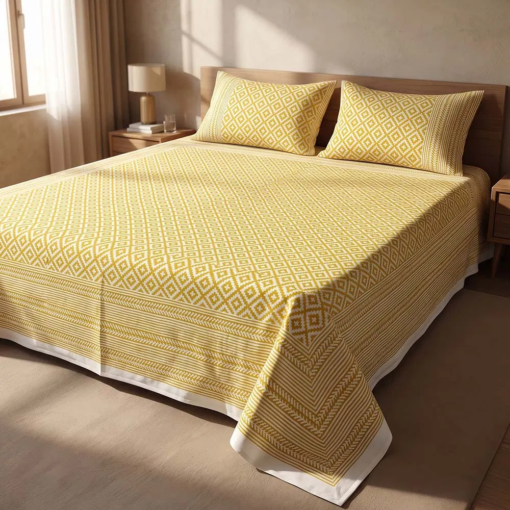 Bagru Hand Block Printed Premium Bedsheet Set (8.8x8.8)ft