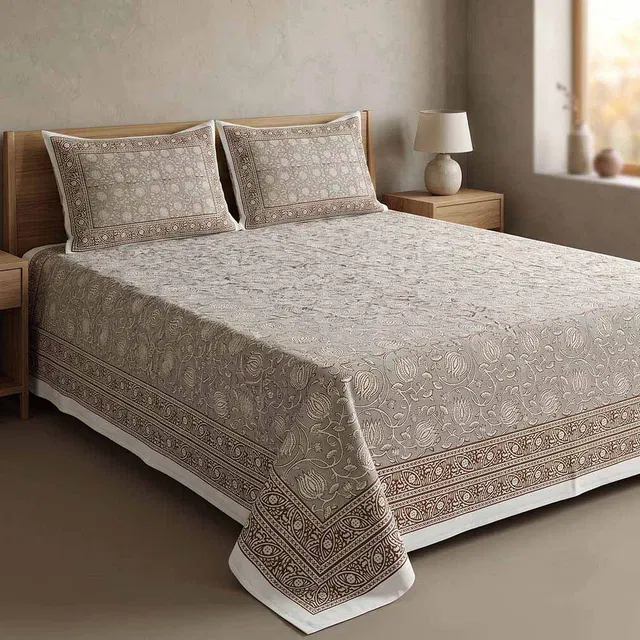 Bagru Hand Block Printed Premium Bedsheet Set (8.8x8.8)ft
