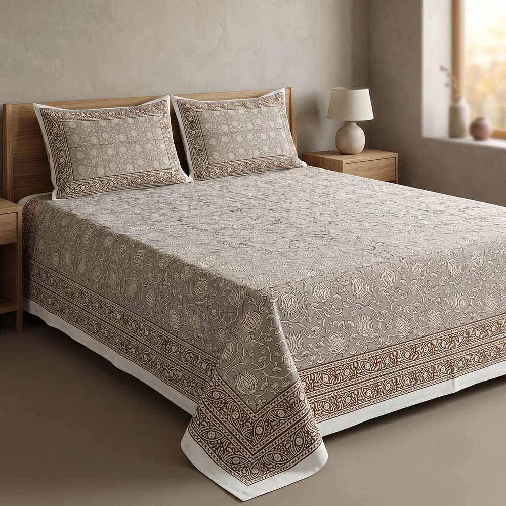 Bagru Hand Block Printed Premium Bedsheet Set (8.8x8.8)ft