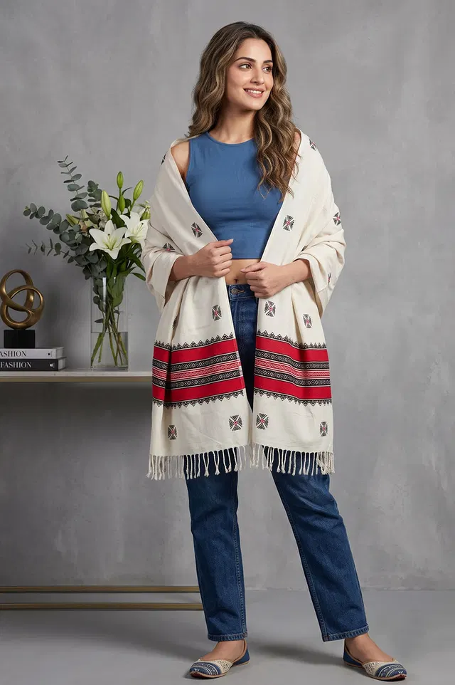 Toda Hand Embroidered Wool-Cotton Shawl