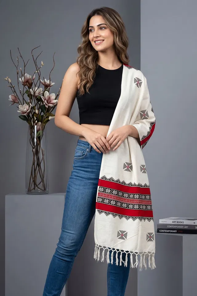Toda Hand Embroidered Wool-Cotton Stole