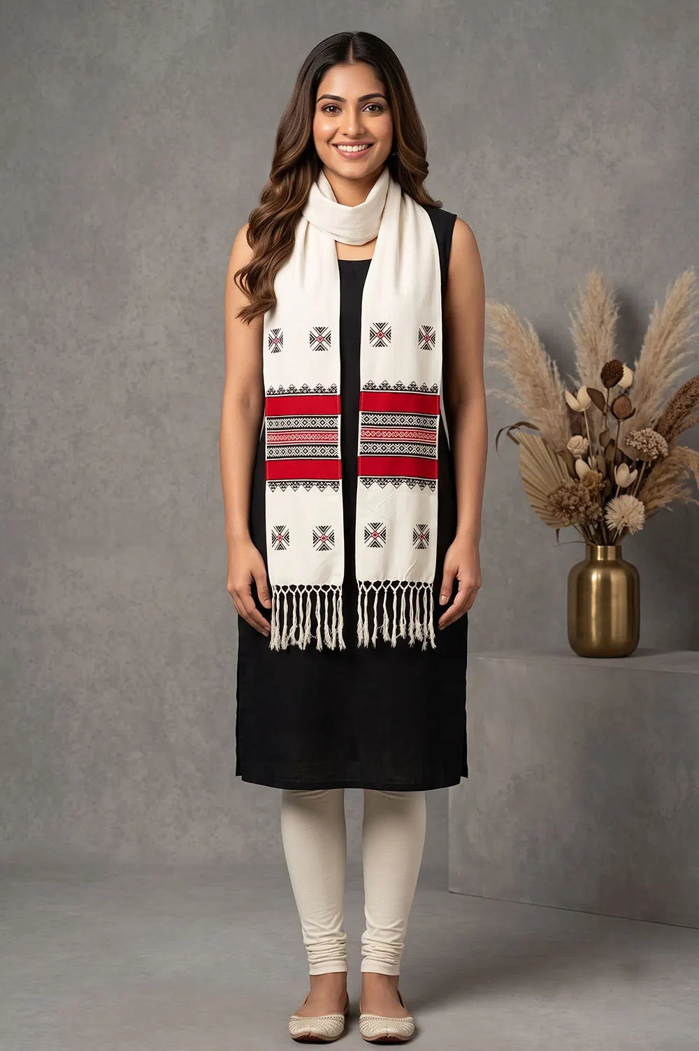 Toda Hand Embroidered Wool-Cotton Muffler