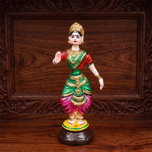 Thirukannur Papier Mache - Dancing Doll Bharatanatyam (1 Ft)
