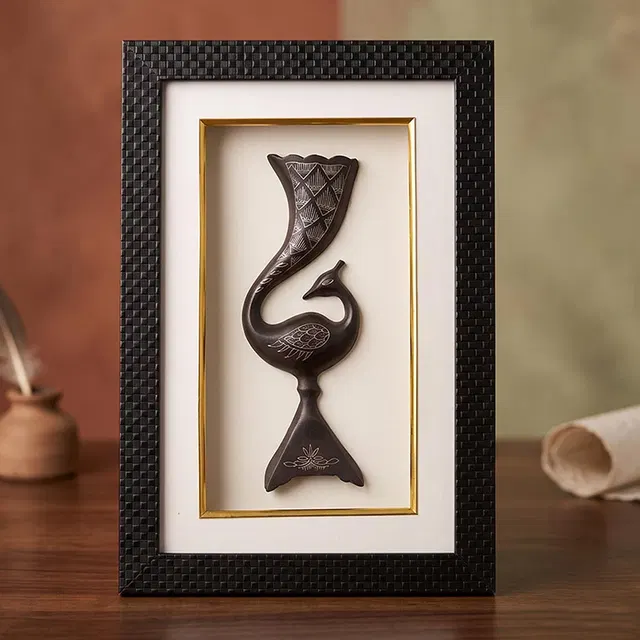 Bidriware Silver Inlay Peacock Frame