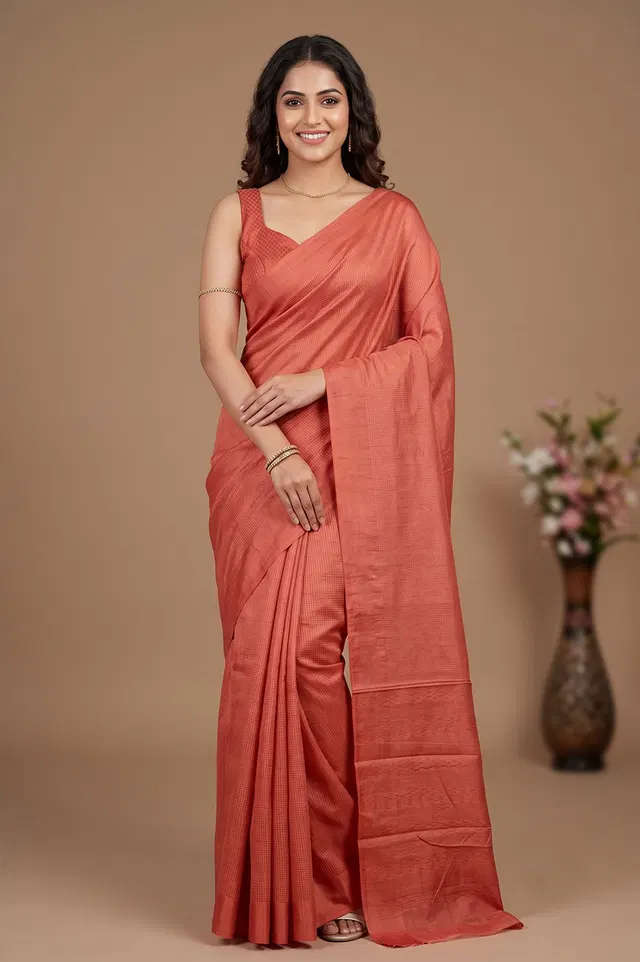 Kosa/Champa - Pure Tussar Handloom Ahimsa Silk Saree with Ikat Border