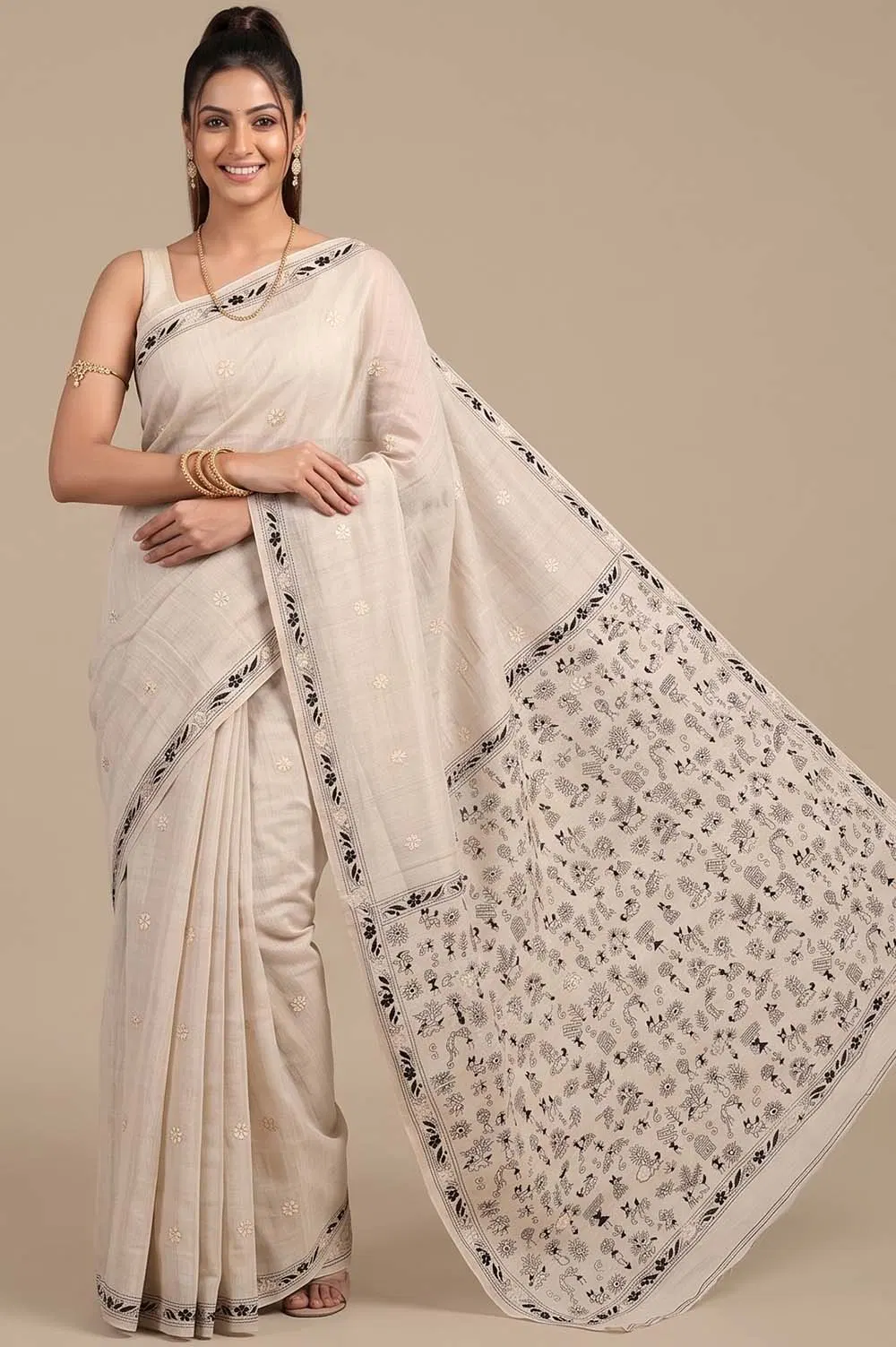 Nakshi Kantha Cotton Saree (Intricate Hand Embroidery)