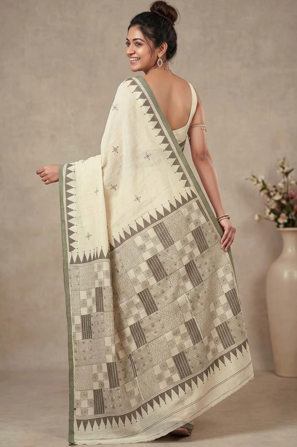 Nakshi Kantha Cotton Saree (Intricate Hand Embroidery)