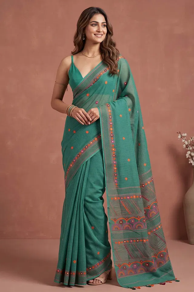 Nakshi Kantha Cotton Saree (Intricate Hand Embroidery)