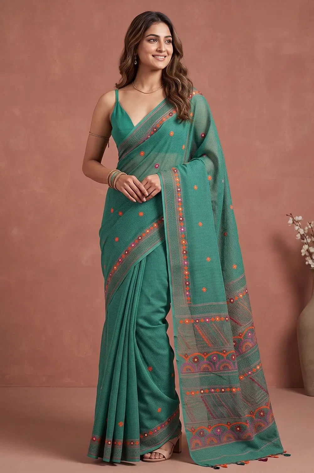 Nakshi Kantha Cotton Saree (Intricate Hand Embroidery)