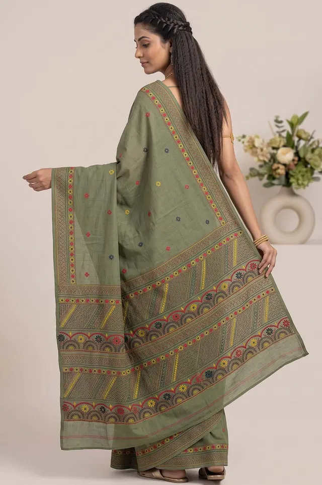 Nakshi Kantha Cotton Saree (Intricate Hand Embroidery)