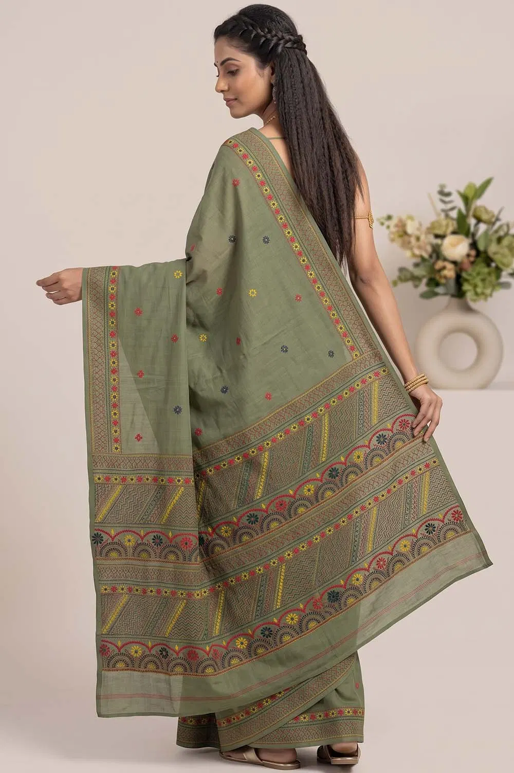 Nakshi Kantha Cotton Saree (Intricate Hand Embroidery)