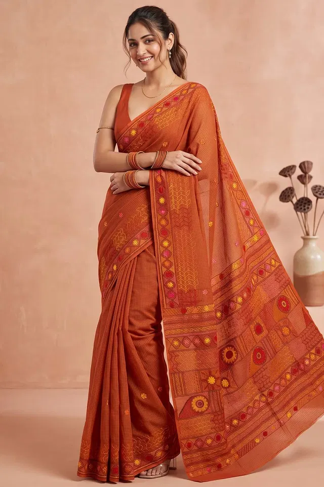 Nakshi Kantha Cotton Saree (Intricate Hand Embroidery)