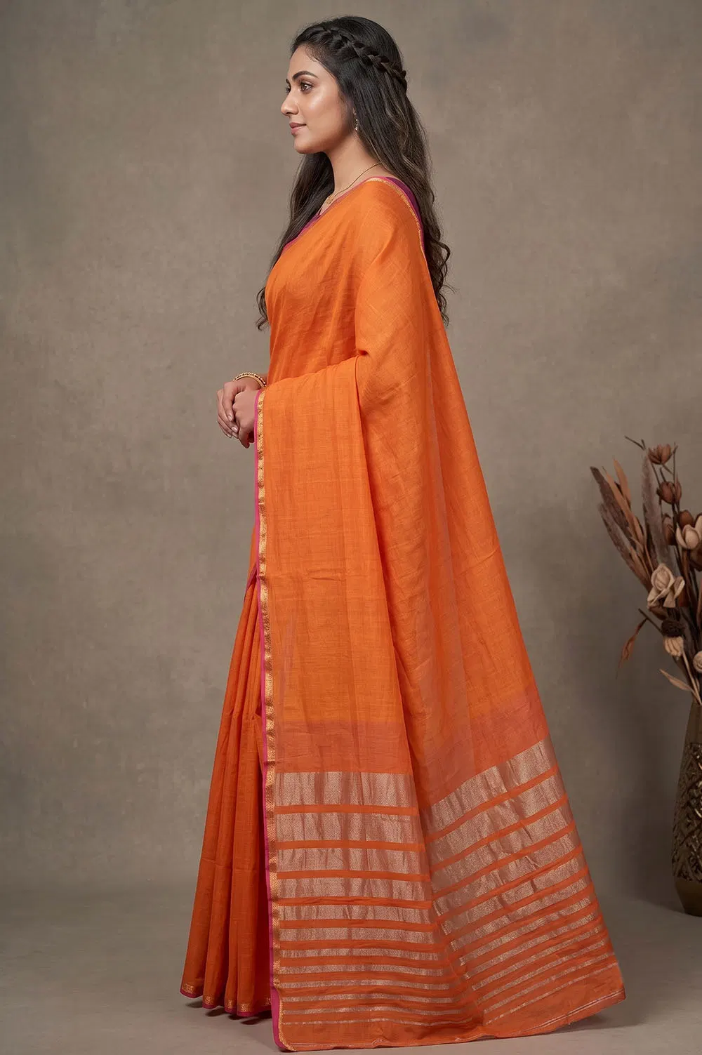 Maheshwar Handloom Cotton-Tissue Silk Saree
