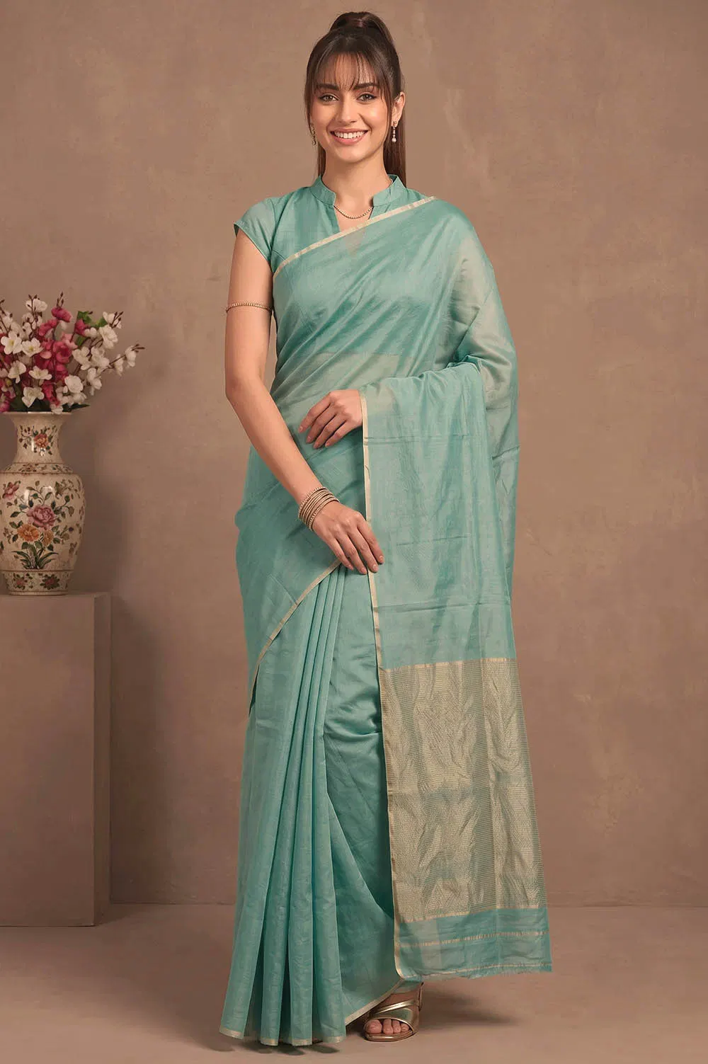 Maheshwar Handloom Cotton-Tissue Silk Saree