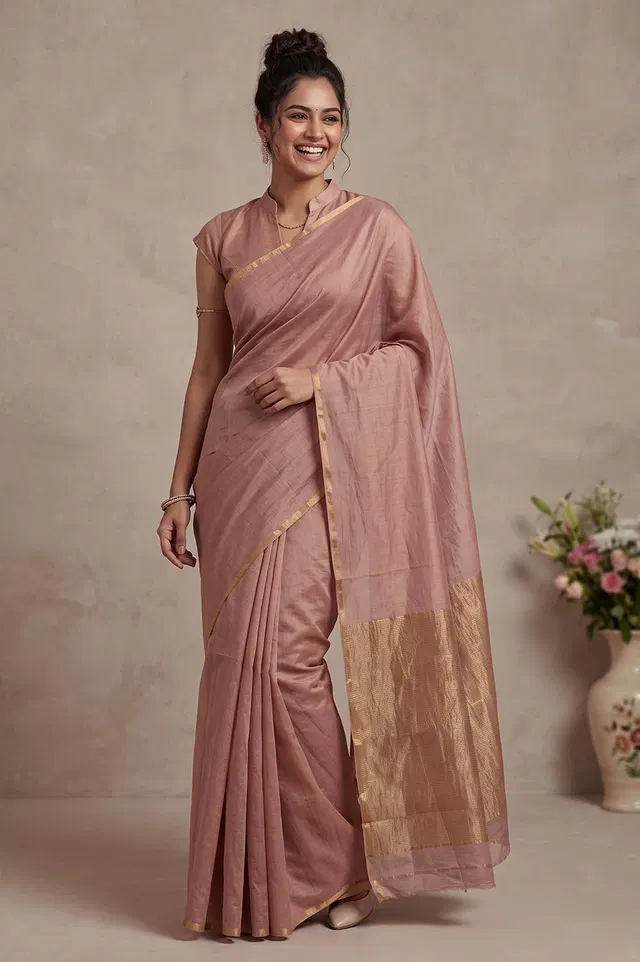 Maheshwar Handloom Cotton-Tissue Silk Saree