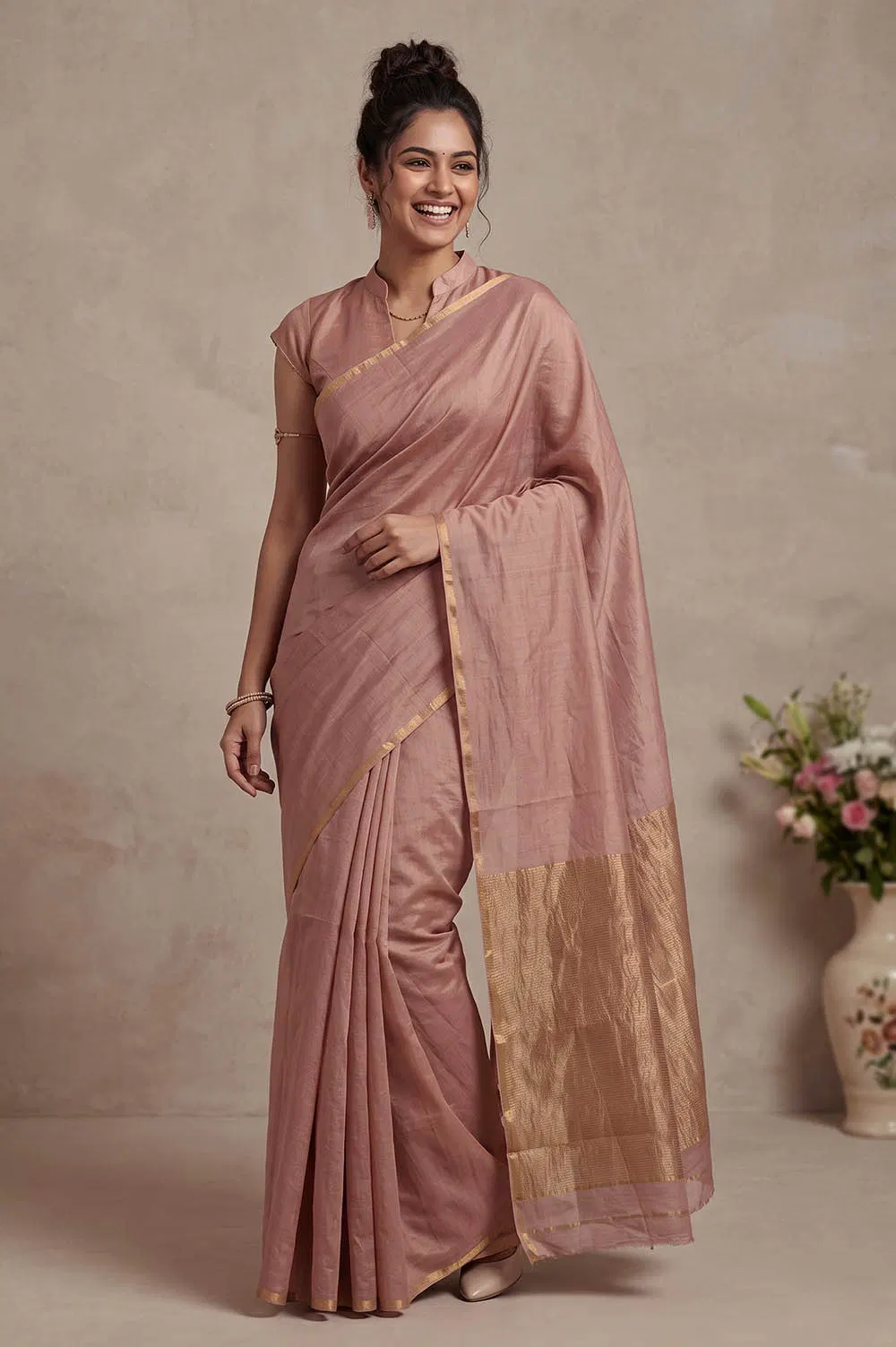 Maheshwar Handloom Cotton-Tissue Silk Saree