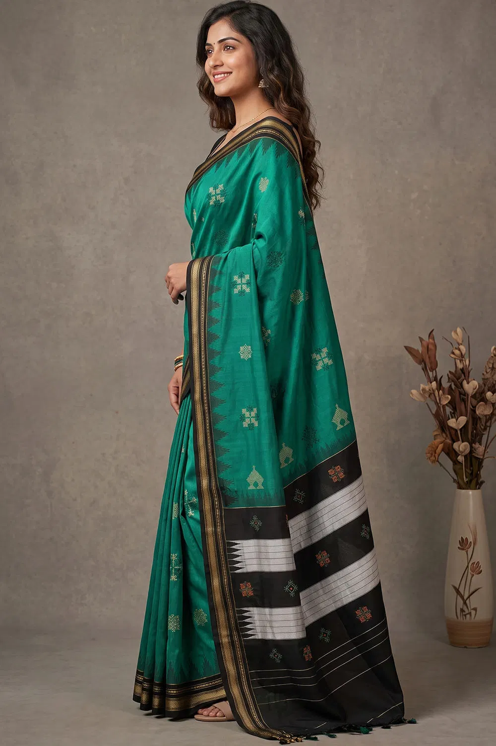 Kasuti Hand Embroidery on Art Silk Saree