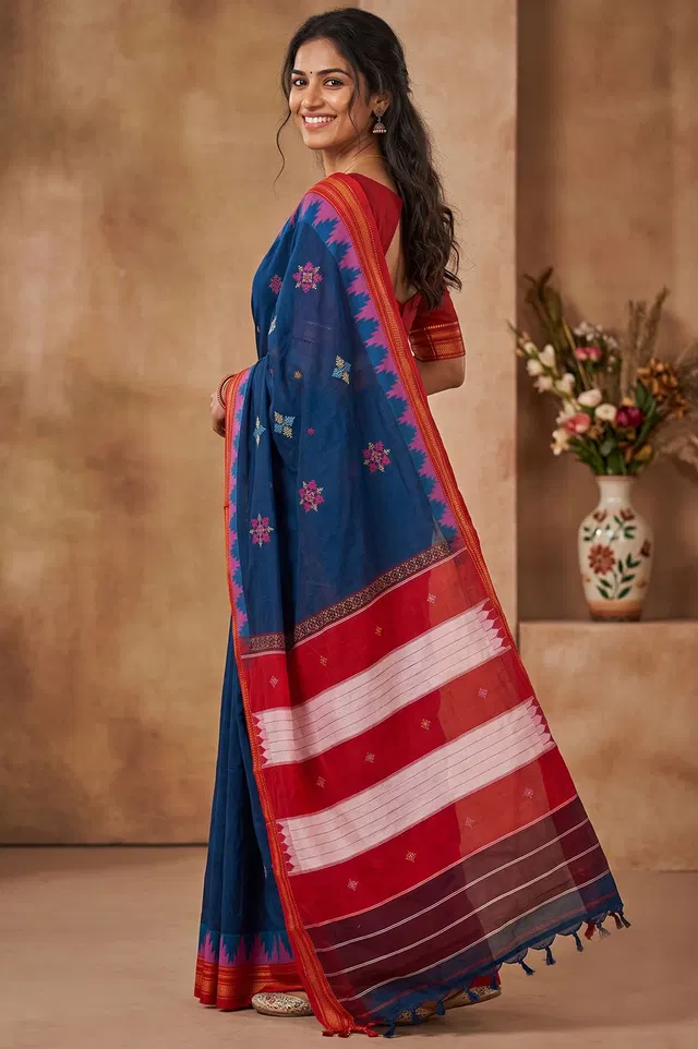 Kasuti Hand Embroidery on Art Silk Saree