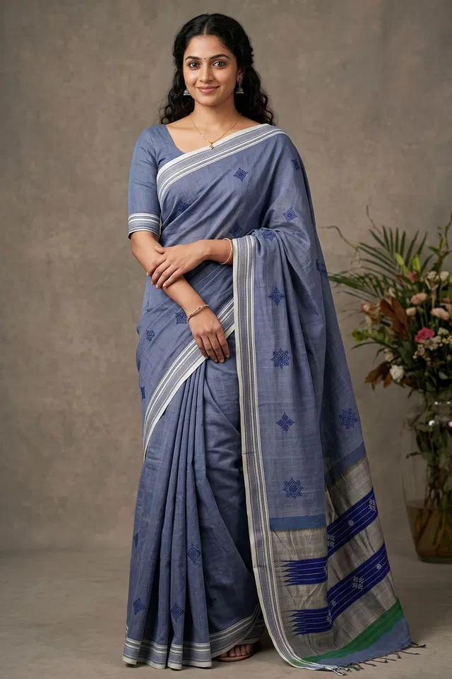 Kasuti Hand Embroidery on ilkal Handloom Cotton Silk Saree