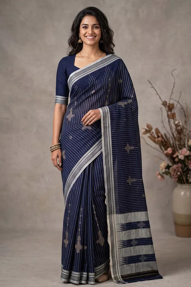 Kasuti Hand Embroidery on ilkal Handloom Cotton Silk Saree
