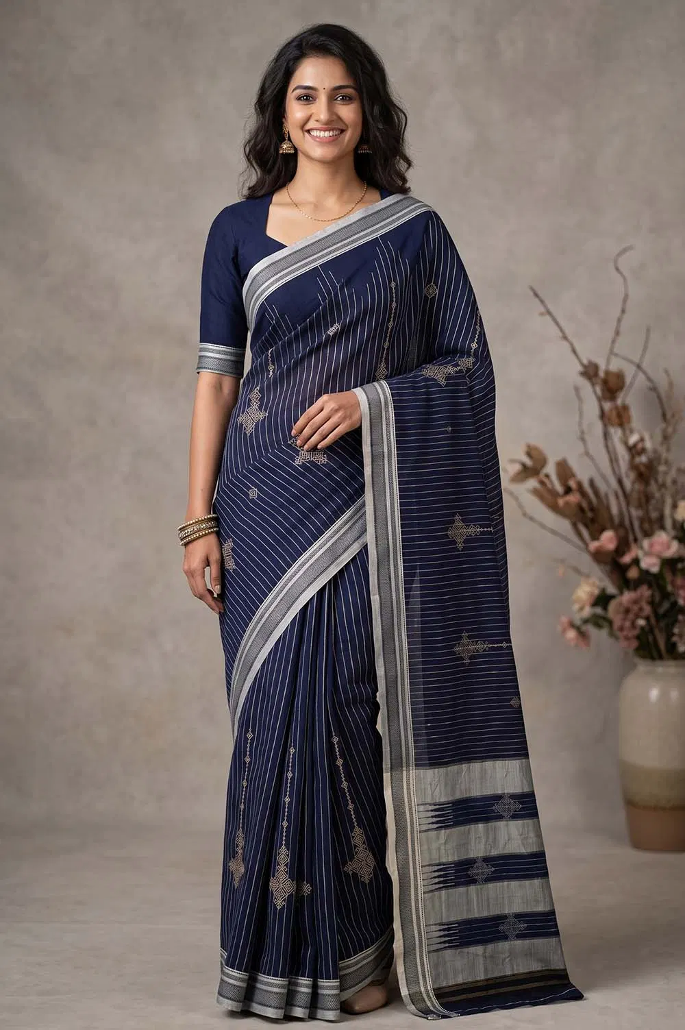 Kasuti Hand Embroidery on ilkal Handloom Cotton Silk Saree