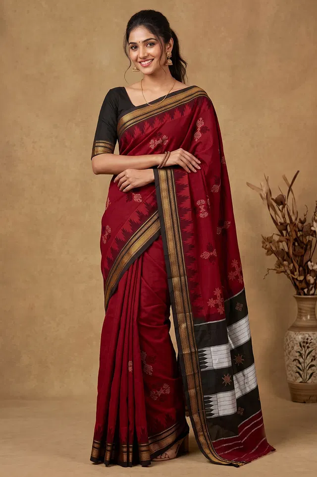 Kasuti Hand Embroidery on ilkal Art Silk Saree