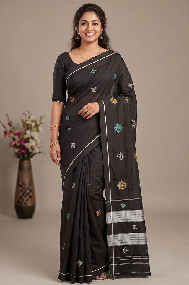 Kasuti Hand Embroidery on ilkal Cotton Saree