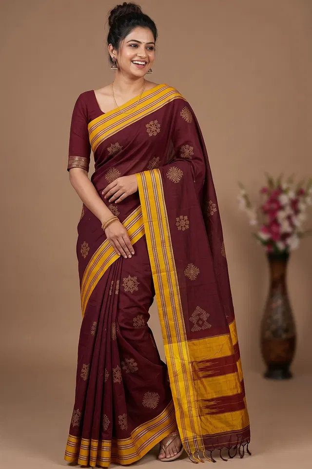 Kasuti Hand Embroidery on ilkal Handloom Cotton Silk Saree