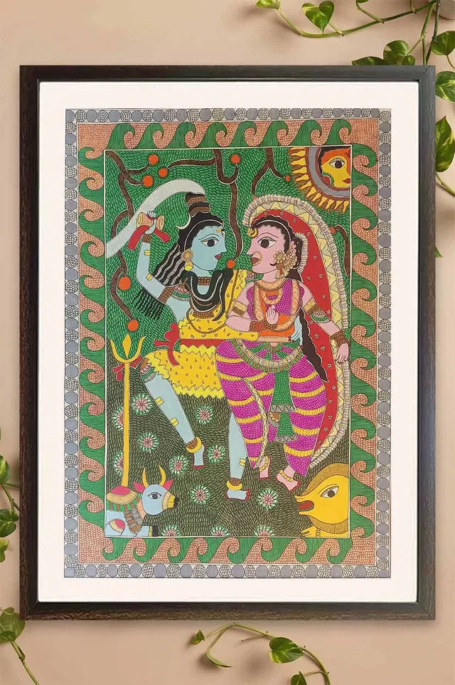 Madhubani Painting Shiva Parvathi (26x34) Inches