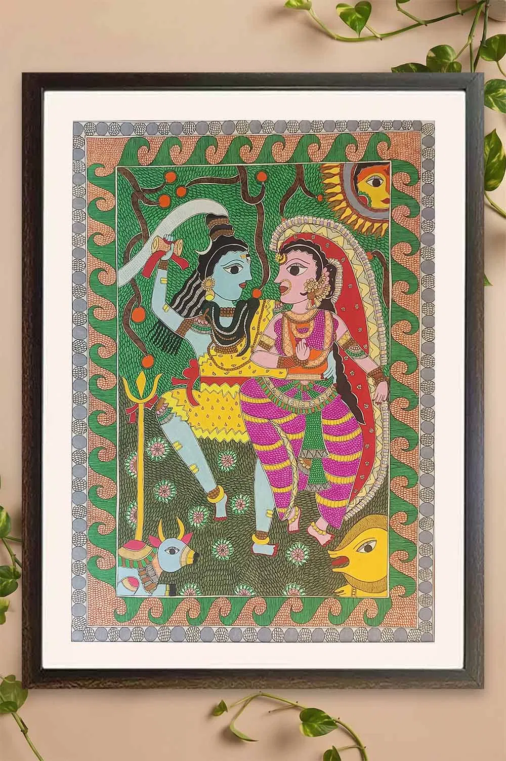 Madhubani Painting Shiva Parvathi (26x34) Inches