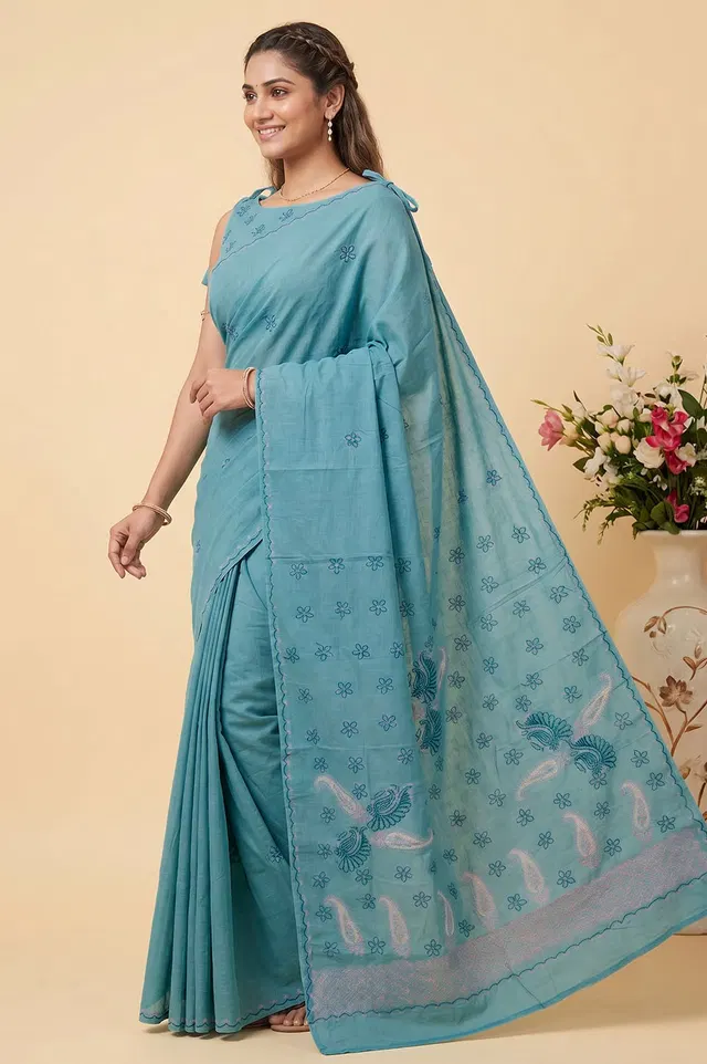 Lucknow Chikankari Hand Embroidered Saree