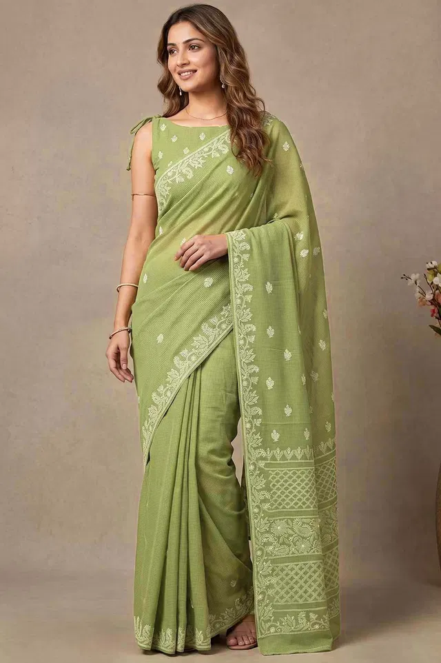 Lucknow Chikankari Hand Embroidered Saree