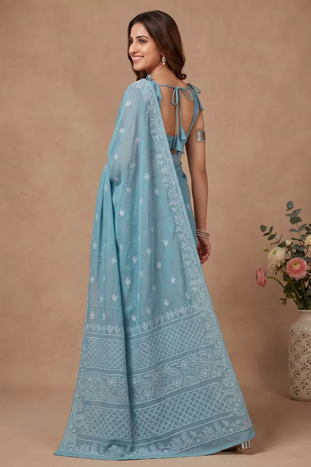 Lucknow Chikankari Hand Embroidered Saree