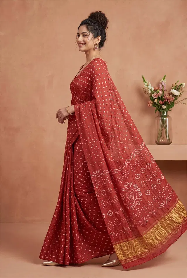 Jamnagari Bandhani Semi Gaji Silk Saree