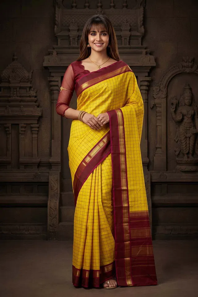 Kancheepuram Pure Silk Handloom Saree (2 Gram Gold Gilt Zari)