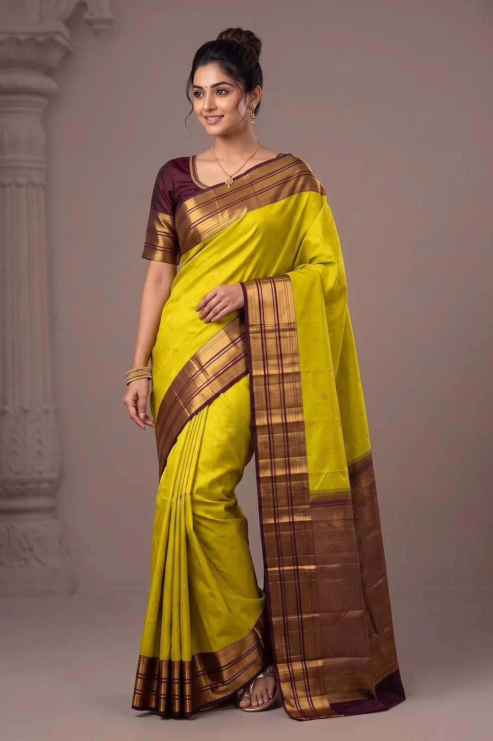 Kancheepuram Pure Silk Handloom Saree (2 Gram Gold Gilt Zari)