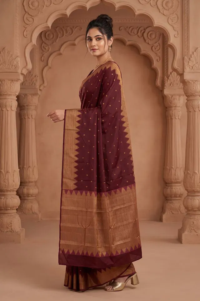 Kancheepuram Pure Silk Handloom Saree (2 Gram Gold Gilt Zari)