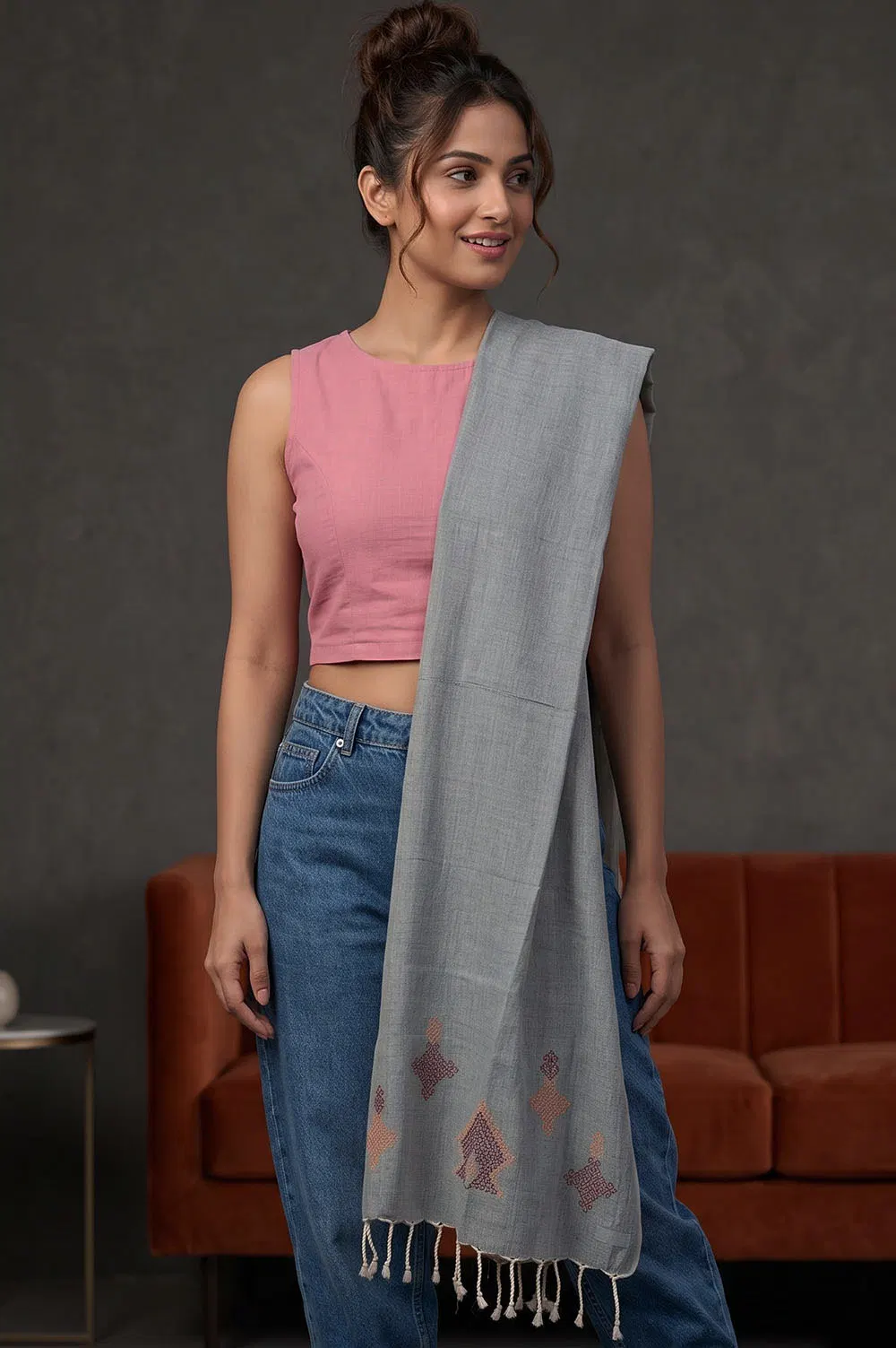 Kasuti Hand Embroidery on Cotton Stole